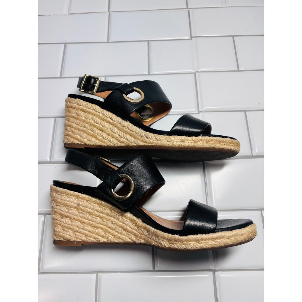 Vionic Tulum Vero Espadrilles Wedge Sandals Black Leather Jute Size 8 - Picture 8 of 13
